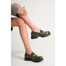 Analin Shoes Kadın Hakiki Deri Light Tabanlı Tokalı Rahat Loafer Ayakkabı - Yeşil Rugan