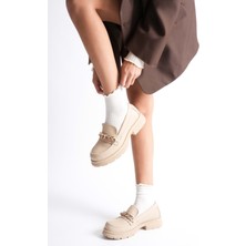Analin Shoes Kadın Hakiki Deri Light Tabanlı Tokalı Rahat Loafer Ayakkabı - Bej