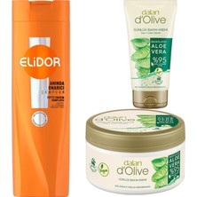 Daland'olive Aloe Vera El & Vücut Kremi Seti 250 ml + 60 ml + Elidor Şampuan 400ML Onarıcı
