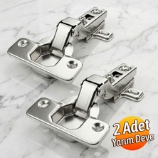 Badem10 Krom 2 Adet Yarım Deve Boynu Pistonsuz Mobilya Dolap Kapak Menteşesi