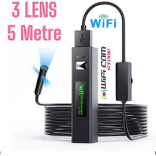 Urfakent 3 Lensli Wifi Özellikli Tamirci Kamerası 5 Metre Sert Kablo