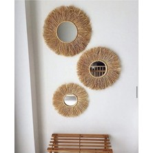 Elioure El Yapımı 3'lü Aynalı Rafya Duvar Süsü