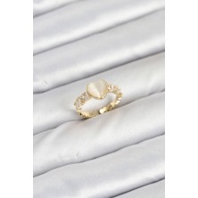 Vice Avm Pirinç Gold Renk Zirkon Taşlı Kalpli Kadın Yüzük EB-53-vice/(1395) 2911