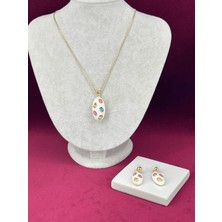 Calista Aksesuar Renkli Oval Şekilli Gold Set