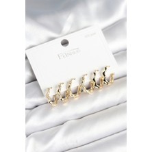 Vice Avm Gold Renk Pirinç Zikzak Model 925 Ayar Gümüş Çivili Kadın Küpe Seti EB-53-vice/(1395) 3006