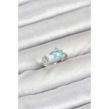 Vice Avm Pirinç Gümüş Renk Mavi Yıldızlı Model Kadın Yüzük EB-53-vice/(1395) 2924