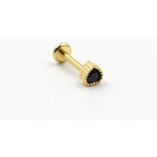 Sose Moda Gold Lacivert Zirkon Kalp Tragus Helix Piercing - Anti Alerjik, Kararma Yapmaz