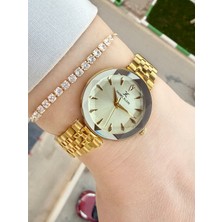 Daniel Klein Kristal Camlı Altın Renk Kadın Kol Saati ve Bileklik