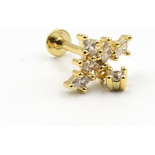 Sose Moda Gold Sallantılı Taç Tragus Helix Piercing - Anti Alerjik, Kararma Yapmaz