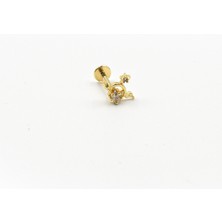 Sose Moda Kanatlı Yıldız Tragus Piercing – Gold, Zirkon Taşlı, Anti Alerjik, Çelik Barlı, 8 mm