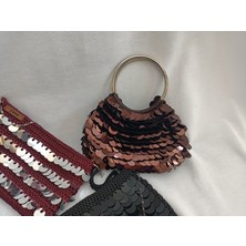 Yaso Shop Kahverengi Pullu Örgü El Çantası Abiye Çanta