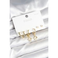 Vice Avm Pirinç Gold Renk 925 Ayar Gümüş Çivili Kadın Küpe Seti EB-53-vice/(1395) 3002