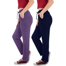 ASN Concept Kadın Viskon Kumaş 2'li Paket Lacivert/mor Eşofman Altı (Büyük Beden Seçeneğiyle)