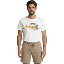 Color Luxe Safari Temalı Jeep ve Savana Manzarası Sulu Boya Eskiz Baskılı Premium Erkek Tişört