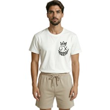Color Luxe Taçlı ve Çılgın Surat Ifadeli Graffiti Baskılı Minimalist Tasarım Premium Erkek Tişört