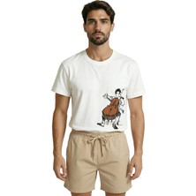 Color Luxe Sanatsal Çello Çalan Müzisyen Eskiz Baskılı Premium Erkek Tişört