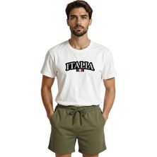 Color Luxe Italia Yazılı ve Italya Bayraklı Sportif Tasarım Premium Erkek Tişört