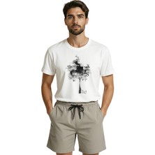 Color Luxe Soyut Mürekkep Lekesi ve Tipografik Ağaç Baskılı Tasarım Premium Erkek Tişört