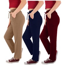 ASN Concept Kadın Viskon Kumaş 3'lü Paket Bordo/lacivert/kahverengi Eşofman Altı (Büyük Beden Seçeneğiyle)