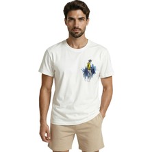 Color Luxe Sarı Ceketli Figür ve Mavi Soyutlama Moda Eskiz Baskılı Premium Erkek Tişört