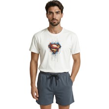 Color Luxe Superman ''man Of Steel'' Logosu Sulu Boya  Tasarım Premium Erkek Tişört