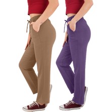 ASN Concept Kadın Viskon Kumaş 2'li Paket Mor/kahverengi Eşofman Altı (Büyük Beden Seçeneğiyle)