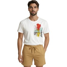 Color Luxe Istanbul Silüeti ve Tarihi Yarımada Sulu Boya Eskiz Baskılı Premium Erkek Tişört