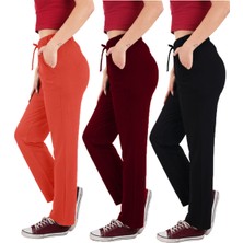 ASN Concept Kadın Viskon Kumaş 3'lü Paket Siyah/bordo/nar Çiçeği Eşofman Altı (Büyük Beden Seçeneğiyle)