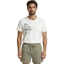 Color Luxe Göl Üzerinde Ahşap Ev ve Yansıma Eskiz Baskılı Minimalist Premium Erkek Tişört