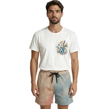 Color Luxe Soyut Mavi Gitar ve Renkli Notalar Baskılı Sanatsal Tasarım Premium Erkek Tişört