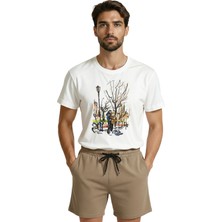 Color Luxe Sokak Müzisyeni Temalı Sanatsal Baskılı Premium Erkek Tişört