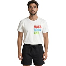 Color Luxe ''make. Good. Art.'' Mottolu Renkli Fırça Efektli Sanatsal Tasarım Premium Erkek Tişört