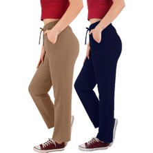 ASN Concept Kadın Viskon Kumaş 2'li Paket Lacivert /kahverengi Eşofman Altı (Büyük Beden Seçeneğiyle)