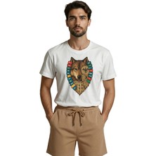 Color Luxe Türk Devletleri Bayraklı ve Göktürkçe Yazılı Bozkurt Tasarım Premium Erkek Tişört