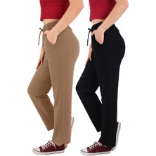 ASN Concept Kadın Viskon Kumaş 2'li Paket Siyah/kahverengi Eşofman Altı (Büyük Beden Seçeneğiyle)