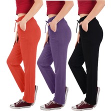 ASN Concept Kadın Viskon Kumaş 3'lü Paket Siyah/nar Çiçeği/mor Eşofman Altı (Büyük Beden Seçeneğiyle)