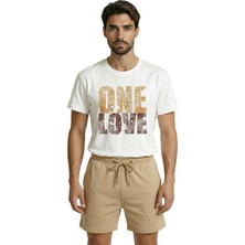 Color Luxe Sarı Kırmızı ''one Love'' Yazılı Vintage Görünümlü Premium Taraftar Tişört