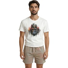 Color Luxe Sanatsal Goril Portresi ve Renkli Boya Efektli Tasarım Premium Erkek Tişört