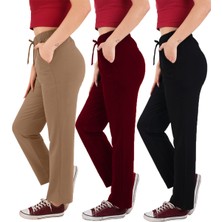 ASN Concept Kadın Viskon Kumaş 3'lü Paket Siyah/bordo/kahverengi Eşofman Altı (Büyük Beden Seçeneğiyle)