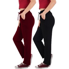 ASN Concept Kadın Viskon Kumaş 2'li Paket Siyah/bordo Eşofman Altı (Büyük Beden Seçeneğiyle)