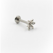 Sose Moda Gümüş Zirkon Işlemeli Çiçek Tragus Helix Piercing - Anti Alerjik, Kararma Yapmaz