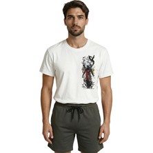 Color Luxe Zaman ve Kaos Temalı Sürrealist Saat ve Figür Eskiz Baskılı Premium Erkek Tişört