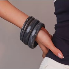 Fm Black Gri Siyah Dörtlü Kombin 63 mm Iççap Kemik Reçine Bileklik