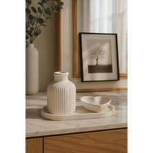 Home 3'lü Taş Tozu Dekor Seti – Mini Vazo, Kalp Kase ve Şık Oval Tepsi, Ev ve Ofis