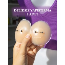 MORNEVA Deliksiz Yapıştırma Gerçek Gibi Gözüken Meme Ucu Fake Nipple Piercingi Gümüş Zirkon (2 Adet)