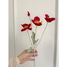 Rose Garden Decor 4 Lü Gelincik Çiçeği Bordo Renk Tek Dal