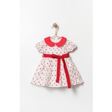 Magu Kız Çocuk Kırmızı Kiraz Desenli Astarlı Pamuklu Elbise