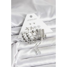 Vice Avm Gümüş Renk Pirinç 6'lı Kadın Küpe Seti EB-53-vice/(1395) 3104