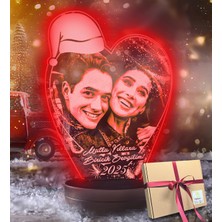 Empressco Kişiye Özel Noel Baba Şapkalı Kalp 3D LED Gece Lambası, Yılbaşı Hediyesi