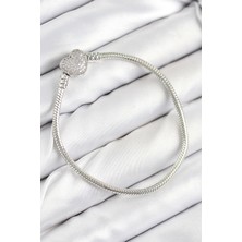 Vice Avm Pirinç Charm Zirkon Taşlı Kalp Model Gümüş Renk Kadın Bileklik EB-53-vice/(1395) 3177